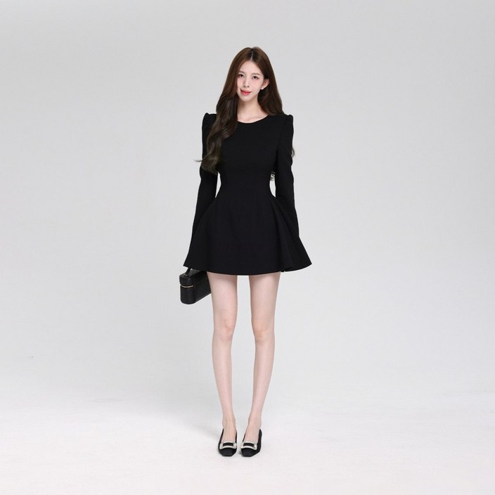 COSYEVNO 여성 춘하 오피스 라운드넥 퍼프 숄더 A라인 미니 원피스 TZKlyq-8