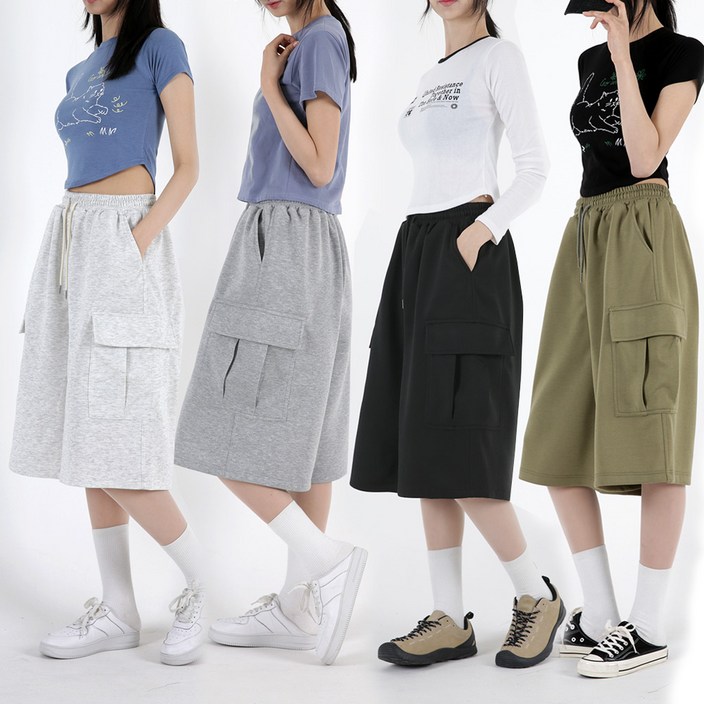 [오버나인] 여성 5부,7부 기장선택 버뮤다 카고 팬츠 반바지