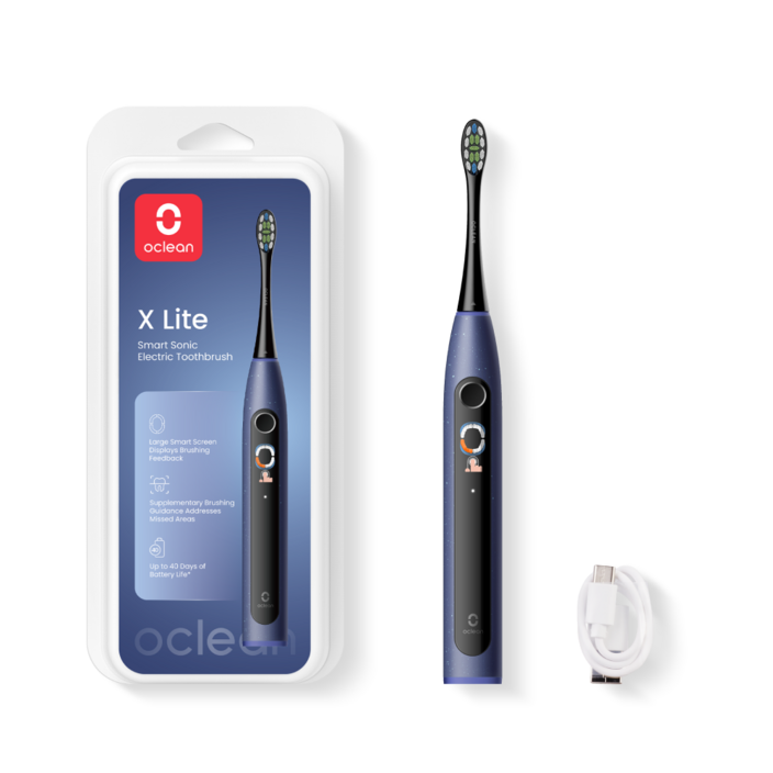 오클린 Oclean 음파 전동칫솔 X Lite 칫솔질 리포트 초미세칫솔모 스마트 스크린 분당72000회, 1개, 블루, X lite