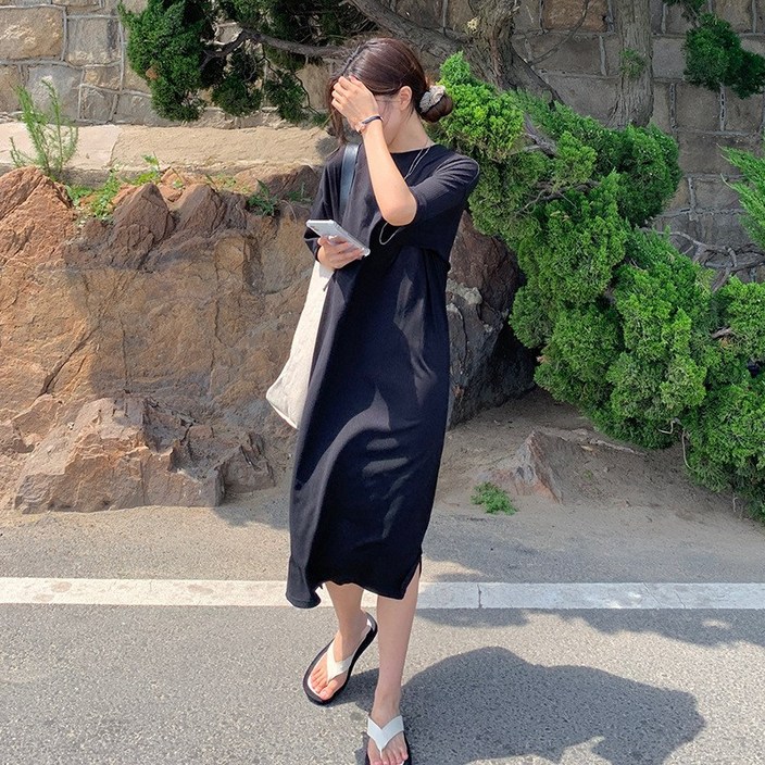 여름 반팔 롱 루즈핏 면 원피스