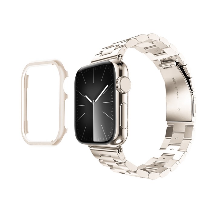 아이메이드잇 애플워치 호환 프리미엄 메탈 스트랩 밴드  케이스 세트, 스타라이트