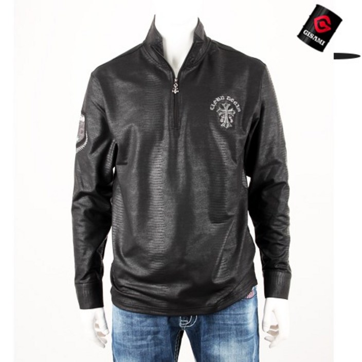 기사미 클라우드 해골 코팅가죽 긴팔티 락밴드패션 라이더 할리패션 CB00399 Wing embo Black