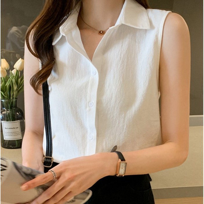 쪼예 썸머 카라 민소매 셔츠 블라우스