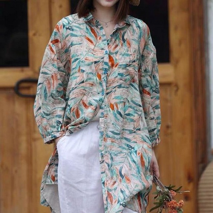 COSYEVNO 여성 셔츠 스커트 가을 빅사이즈 루즈핏 패션 프린트 미디 상의 lyjlyq14