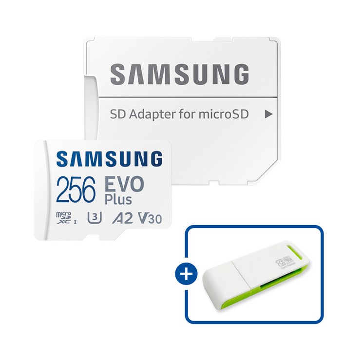 삼성전자 공식인증 정품 마이크로SD카드 EVO PLUS MBMC256SAKR  이엘 연두 카드 리더기 USB2.0 2in1, 1개