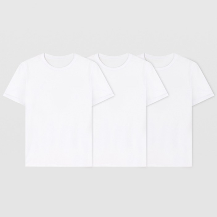 유니패밀리 남녀공용 통기성 순면 베이직 라운드 반팔 티셔츠 3매 세트