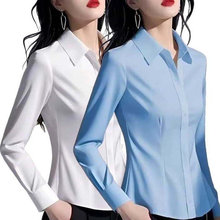 여성 슬림핏 면접 유니폼 남방 심플 블라우스 긴팔셔츠 2종세트 뉴타임즈 02CW2401
