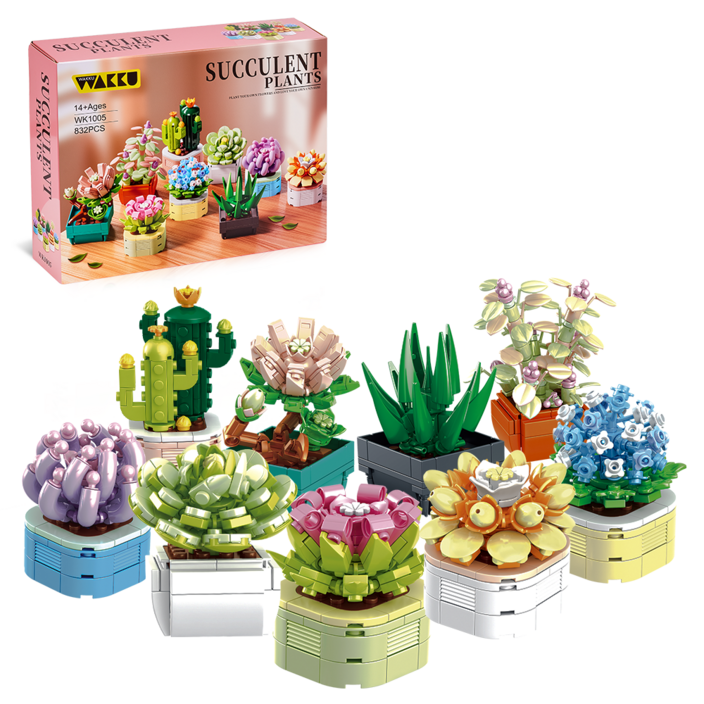 Wakku 보태니컬 꽃 다육 블럭 레고호환블록 9종세트 힐링선물 Pcs832, 1개