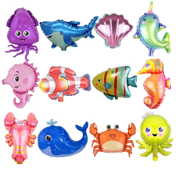 스마일파티 미니 바다 물고기 생물 동물 풍선, 1세트, 12종