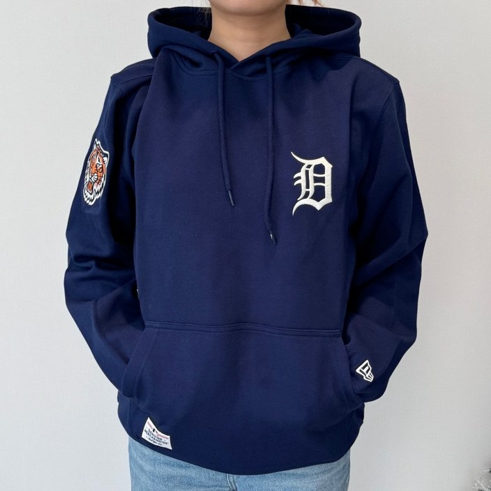 국내정식매장 뉴에라 후드티 MLB 디트로이트 타이거즈 슬리브 패치 후드 오션 케이번 티셔츠