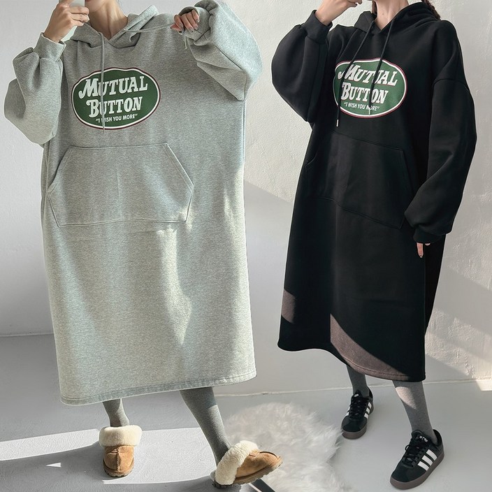 [기모안감] 여성 꾸안꾸 롱후드원피스 데일리 캐주얼 플레어핏 홈웨어 루즈핏 겨울 포근 원피스