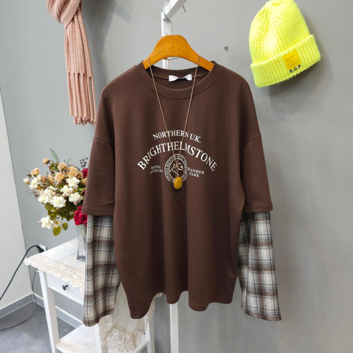 잉글랜드 소매 체크배색 긴팔티셔츠