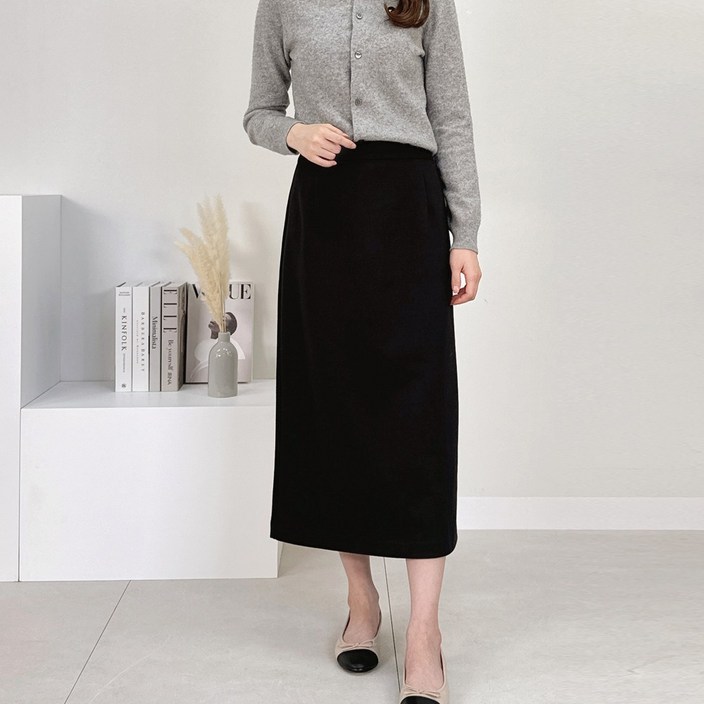 마르쉘 롱스커트 55~100 빅사이즈 H라인 스커트 여성 정장치마 기모 헤링본 사계절