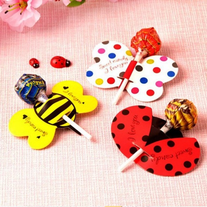 50pCP6 귀여운 곤충 캔디페이퍼 막대사탕꽂이 포장 데코홀더, 1개, 꿀벌