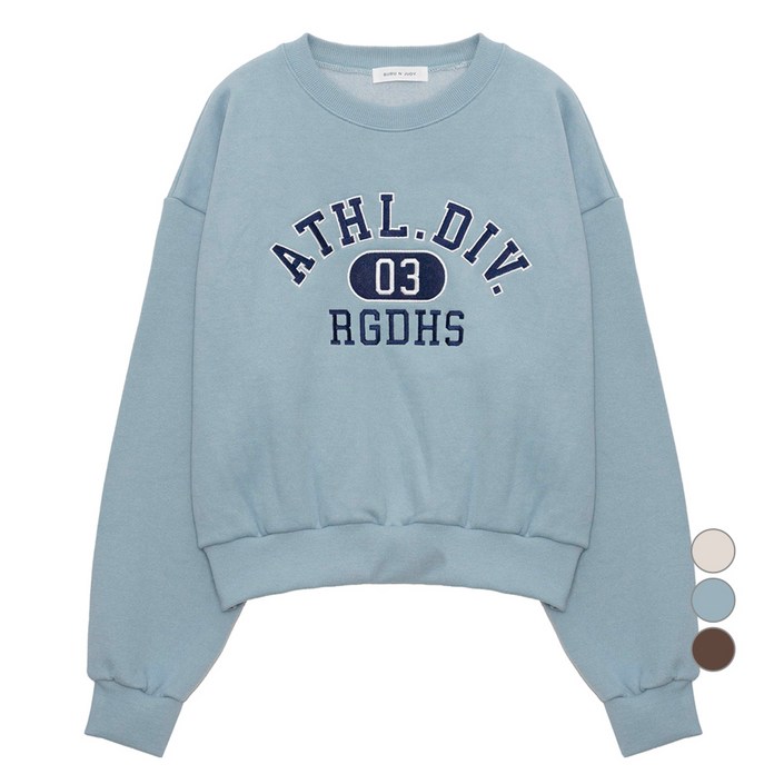 부루앤쥬디 여성용 배색 자수 기모 보온 맨투맨 ORATG501A