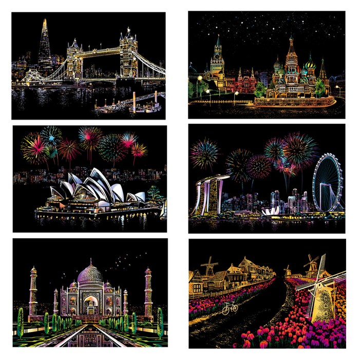 빅드림 국가별 컬러 스크래치 카드 6종 DIY 컬러링북 A3  도구키트 세트