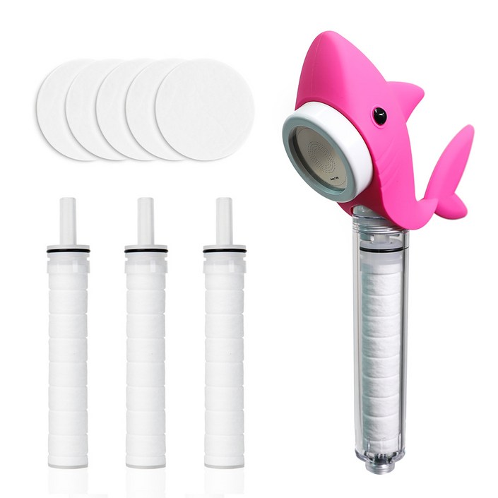 퓨어레인 키즈 필터 샤워기 + 정수필터 3p + 패브릭필터 5p 세트 상어 핑크