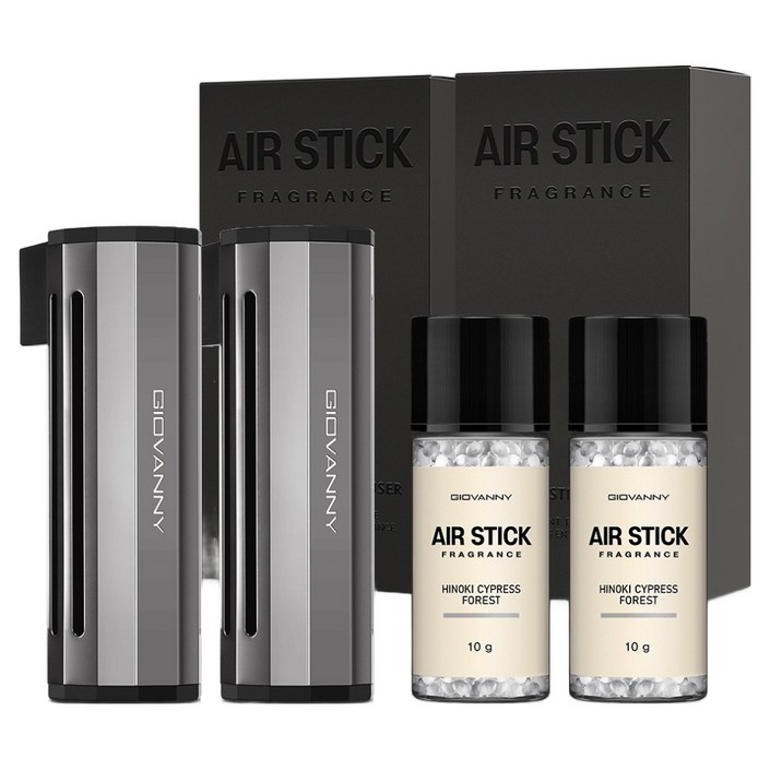 GIOVANNY 에어스틱 차량용 디퓨저 + 리필 10g 세트 프렌치 실버, 편백나무숲, 2개