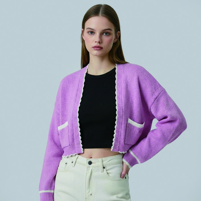 올리브데올리브 여성용  아웃 포켓 크롭 니트 가디건