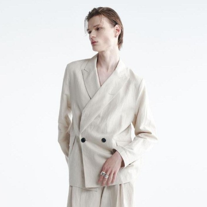 노이어 남성용 린넨 더블 브레스티드 자켓