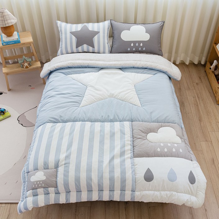 마이하우스 알러지케어 키즈 스타패치 이불 + 베개커버 + 패드세트, 블루