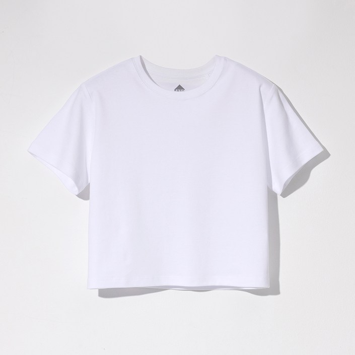 흰색티셔츠 베이직하우스 여성용 무지 라운드 크롭 반팔 티셔츠 LATS0202