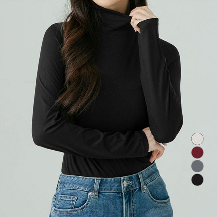 캐럿 여성용 기모 터틀넥 티셔츠