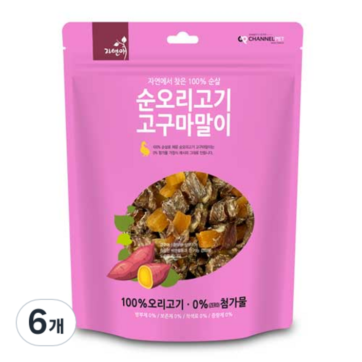 자연애채널펫 순 오리고기 고구마말이 져키 강아지 간식, 오리 고구마 혼합맛, 300g, 6개