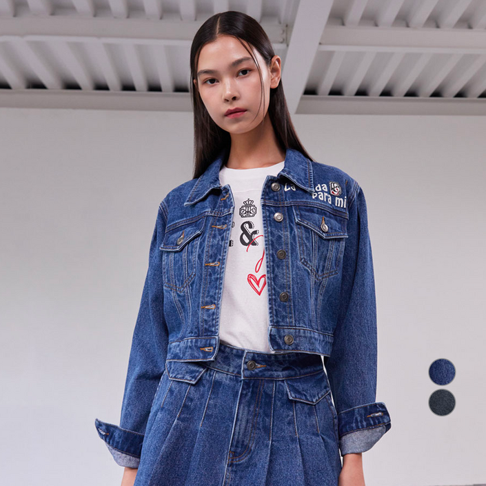 에고이스트 여성용 아트웍 포인트 크롭 데님 면 자켓 ER3BO802
