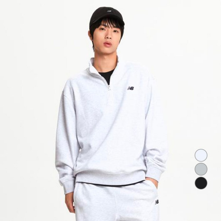 뉴발란스 남성용 유니 에센셜 반집업 세미 오버 핏 맨투맨 NBNCF11213