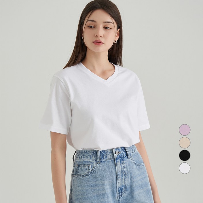 ELLE PARIS 베이직 브이넥 반팔 티셔츠 ELLE PARIS 베이직 브이넥 반팔 티셔츠