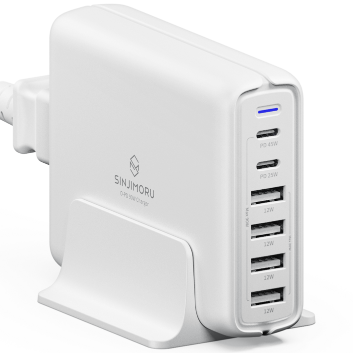 신지모루 오피디 90W 접지 6포트 PPS 초고속 멀티 PD 충전기, 화이트, 1개