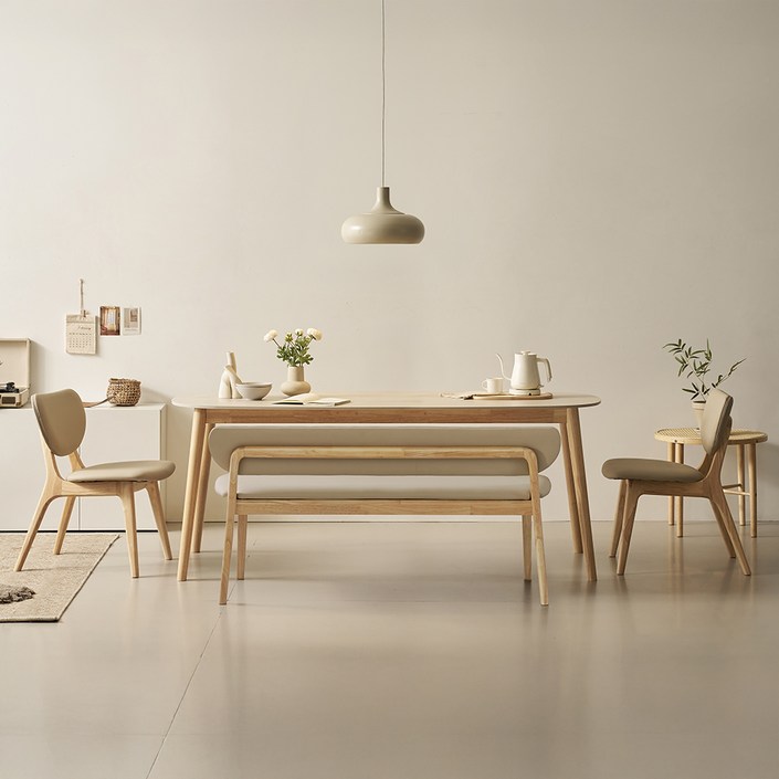 폴인퍼니 엘로 포세린 세라믹 식탁 1800  벤치  의자2p 세트 4인용 방문설치