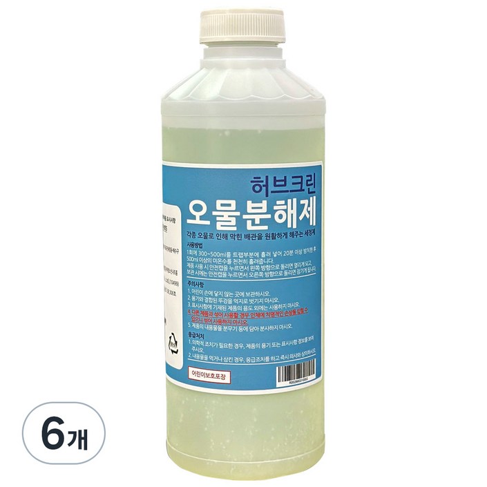 허브크린 오물분해제 하수구 배수구 세정제 머리카락 냄새 분해, 1kg, 6개