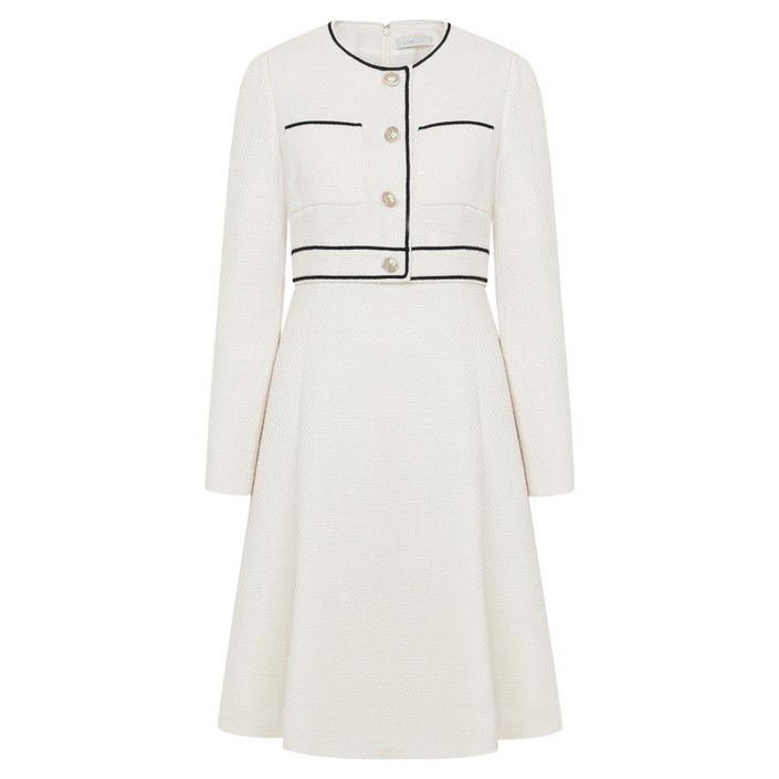 라인어디션 배색라인 플레어 미디원피스