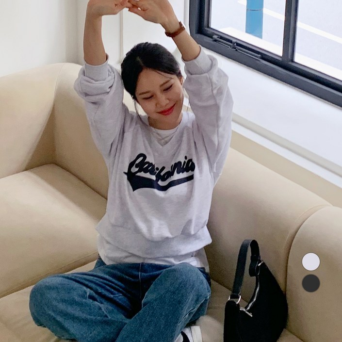 바블링브룩 여성용 브이넥 래글런 세미 크롭 레터링 기모 맨투맨