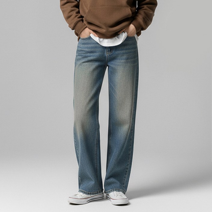 레몬소울 여성용 숏기본롱 기장 뒷밴딩 와이드 데님 팬츠