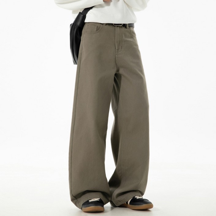 제이티엘 남성용 솔리드 레트로 와이드 스트레이트 팬츠