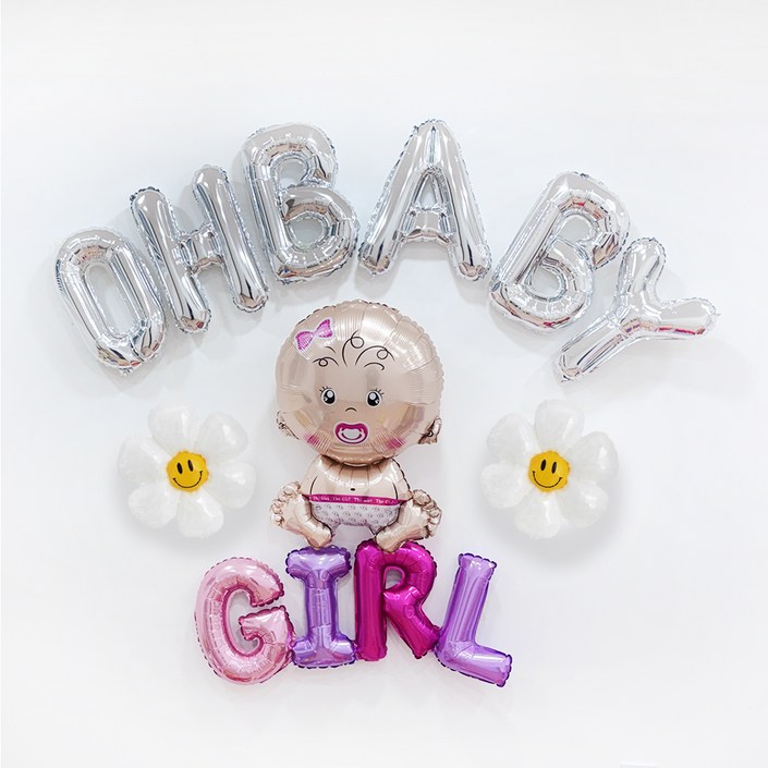 파티공구 베이비샤워 은박 풍선 여자 세트