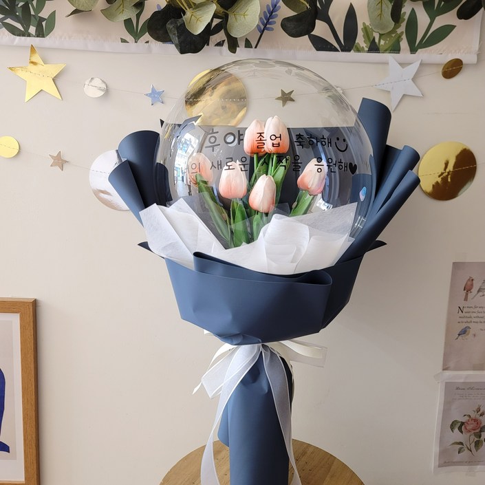 튤립 꽃풍선 (5color) 졸업 생일 기념일, 연핑크튤립+쇼핑백