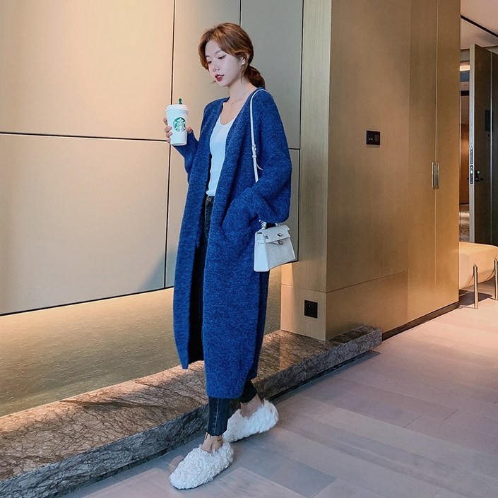 해외 여성 가을 겨울 스웨터가디건 코트여 2020년 가을 겨울 신상 한국핏 루즈핏 블루 롱76518