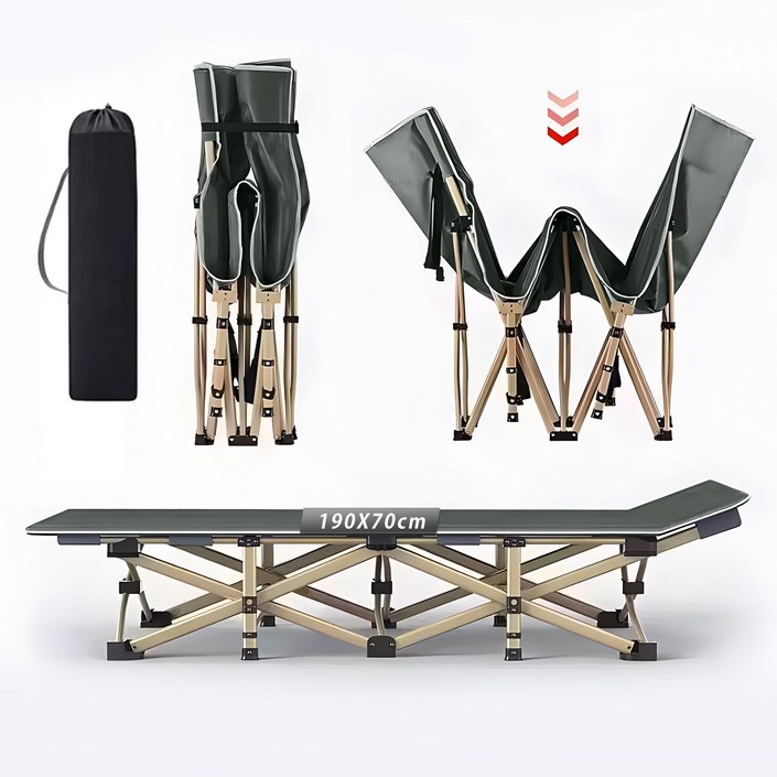 휴대용 접이식 침대  원터치로 간편하게 펼쳐 조립 불필요  넓고 튼튼하며 안정적   방수  최대 하중 150kg 가볍고 수납가방 포함 야외 캠핑 가정 휴식 정원 사무실 및 레