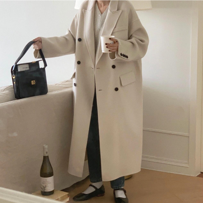 유니크코코 여성 핸드메이드 울 100 롱 코트 ot5810