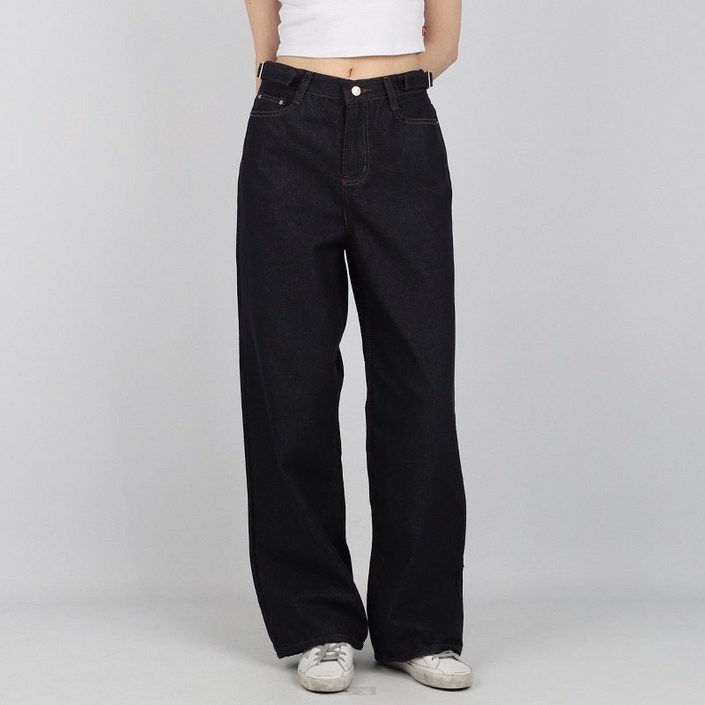 코너스톤 국내생산 여성 청바지 논페이드 비죠 와이드 블루블랙 W3D0251