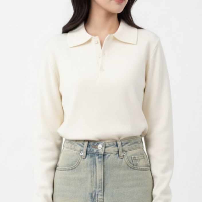 YEON HOME 여성 카라 니트 티셔츠 데일리 긴팔