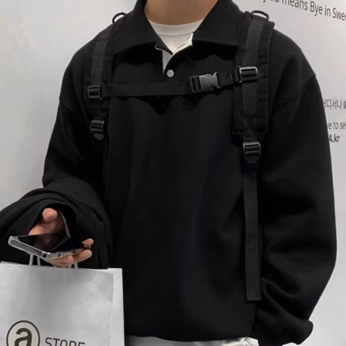 Novastar 남성 맨투맨 빅 사이즈 캐주얼 루즈핏 카라 맨투맨