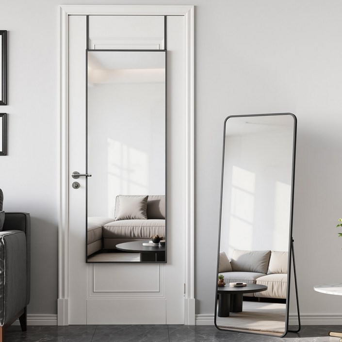 안토크 전신거울 3in1 벽거울 문걸이거울 35120cm, 블랙둥근