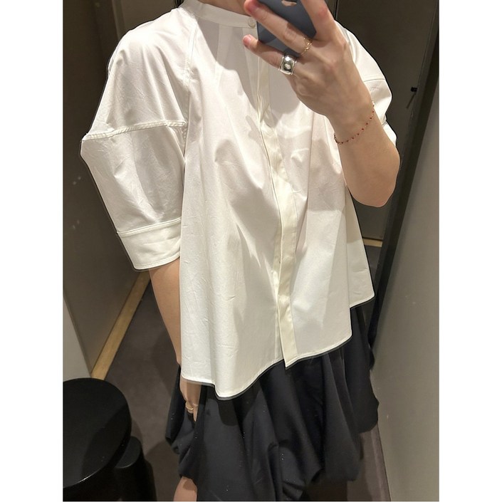 퍼프슬리브 블라우스 25SS 러플넥 슬리브 택1 블랙 4컬러 Sl ve