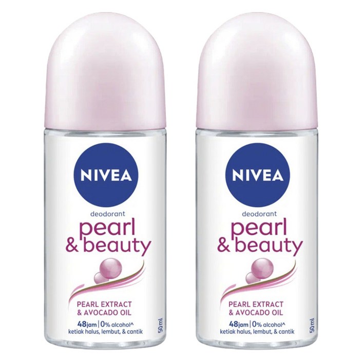 니베아 여성용 펄 앤 뷰티 48 잼 롤 온 데오드란트, 50ml, 2개
