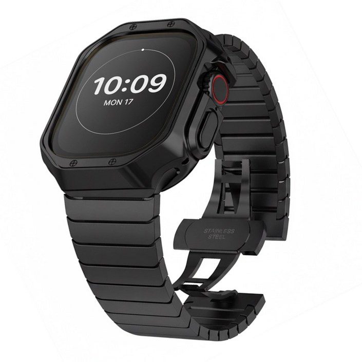 아이비온 애플워치 링크브레이슬릿  아머 케이스 세트 40 44, 딥블랙, 1개